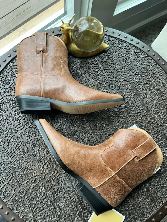 NEW MICHAEL KORS NOEMIE DISTRESSED WESTERN BOOTS IN LUGGAGE 8.5 - Picture 11 of 12